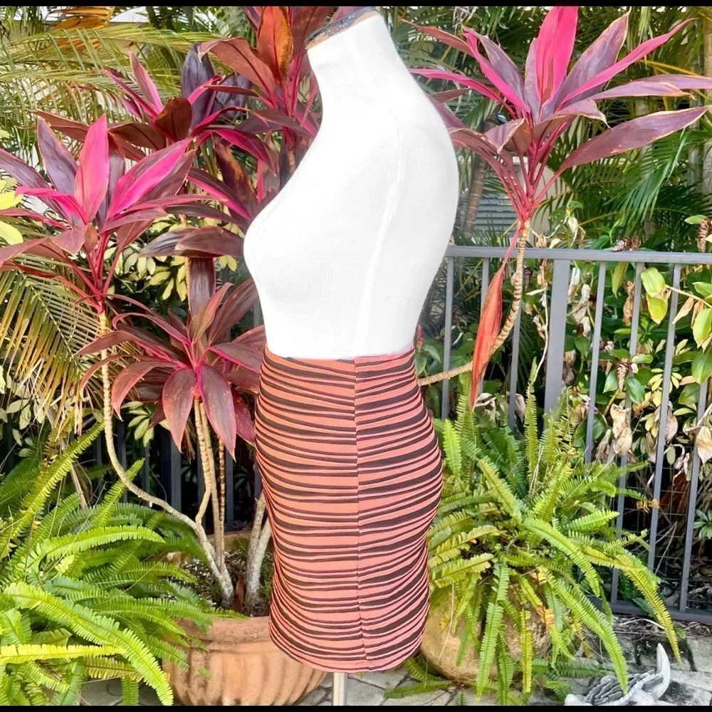 Bebe Runched Stripe Bodycon Skirt